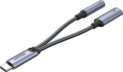 Adapter audio USB Unitek M205A, USB C në 3.5mm Jack dhe USB C, argjendtë