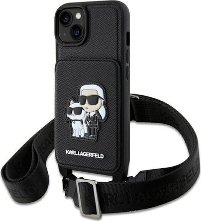 Mbulesë telefoni Karl Lagerfeld Crossbody për iPhone 14, me xhep për karta, me rrip, e zezë