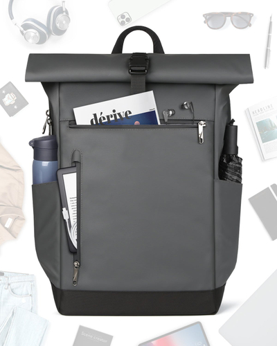 Çantë shpine Inateck RollTop, 25L-30L, për laptop 15\"-17\", gri