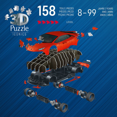 Puzzle 3D Ravensburger Iconics Lamborghini Huracán Evo, 108 pjesë, portokalli