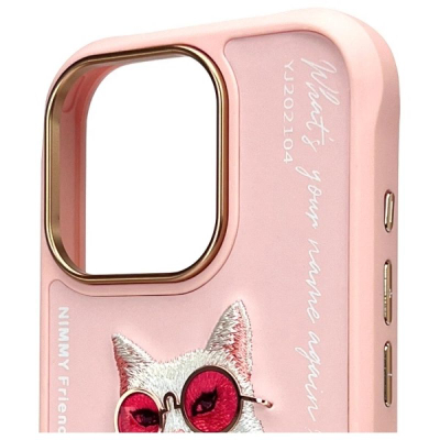 Kapak telefoni Nimmy Glasses Cool Cat për iPhone 16 Pro 6.3", TPU PC, rozë