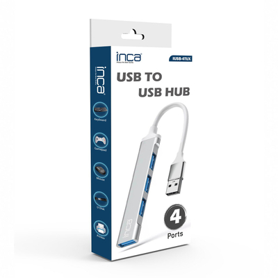 USB hub Inca IUSB-4TUX, 4 porta USB A, USB 2.0 dhe 3.0, ngjyrë argjendtë