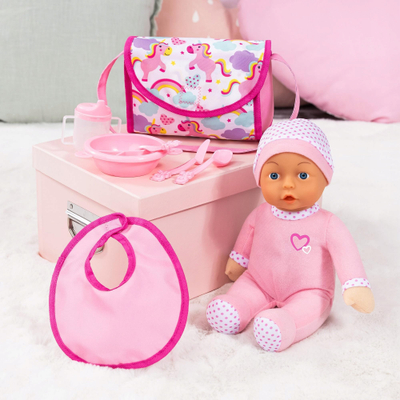 Karrocë lodër për kukulla Bayer Design Buggy Umbrella, për kukulla 46 cm, e palosshme, rozë unicorn
