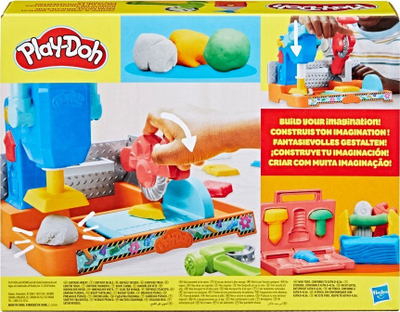 Set plasteline Play Doh Stamp and Saw Tool Bench, 5 kanaçe, shumëngjyrësh