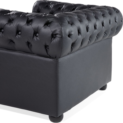 Fotelje Chesterfield Leather, lëkurë natyrale, stil klasik, e zezë