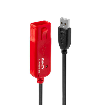 Kabllo USB Lindy 42782, USB A mashkull në USB A femër, 12 m, i zi