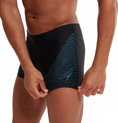 Rroba noti për burra Speedo Medley Logo Aquashort, që s’ja ndjen klorit, me kordon te beli, të zeza me teal