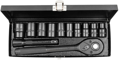Set çelësash dykokësh 1/2", 6-këndësh, 10-24mm, në kuti metalike, ngjyrë e zezë