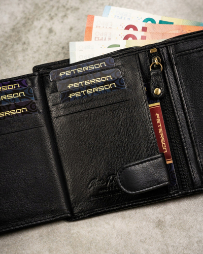 Set portofol për burra Peterson RFID, lëkurë natyrale, i zi