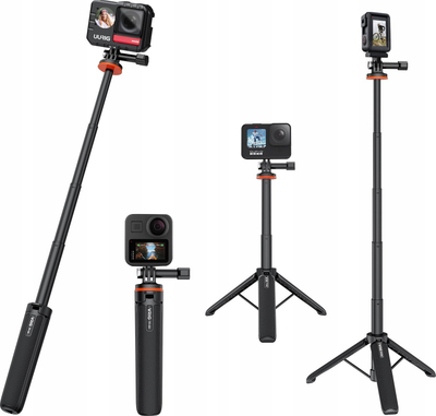 Tripod‑monopod për kamera sportive VRIG TP-08, 51 cm, montim GoPro, i zi