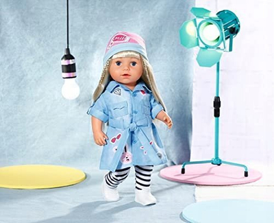 Set rrobash për kukulla BABY born Deluxe Jeans Dress, për kukulla 43 cm, shumë pjesësh, shumëngjyrësh
