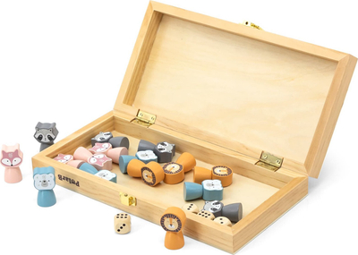 Lojë tavoline Viga PolarB Ludo Chinese Checkers, prej druri, me kuti për me i rujt figurinat, shumëngjyrëshe pastel