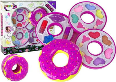 Set grim LeanToys Donut, paletë hijeshuesh dhe buzëkuq për kalamaj, rozë