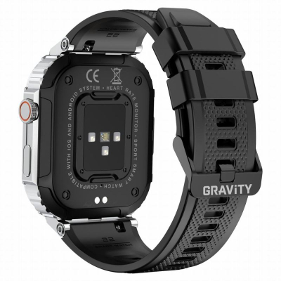 Orë e zgjuar Gravity GT6-5, ekran 1.96", Bluetooth 5.0, argjendtë me të zezë