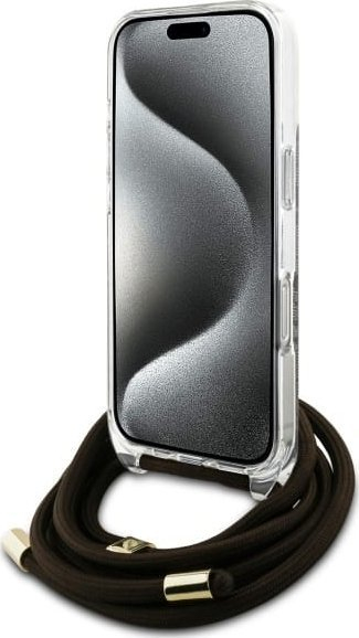 Kuti telefoni Guess Crossbody Cord 4G Print, për iPhone 16 Pro 6.3", me kordelë, kafe