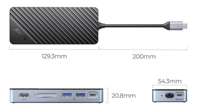 Hub USB C ORICO me SSD M.2 NVME SATA, 4K 60Hz HDMI, 10Gbps, 100W PD, gri