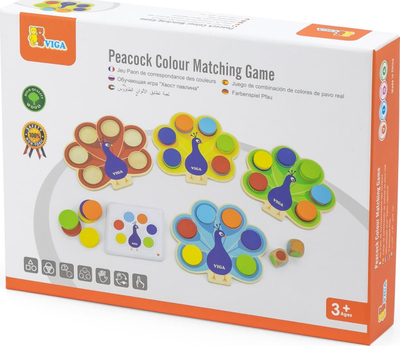 Loja druri edukative Viga Peacock Colour Matching, Montessori, 3+, shumëngjyrëshe