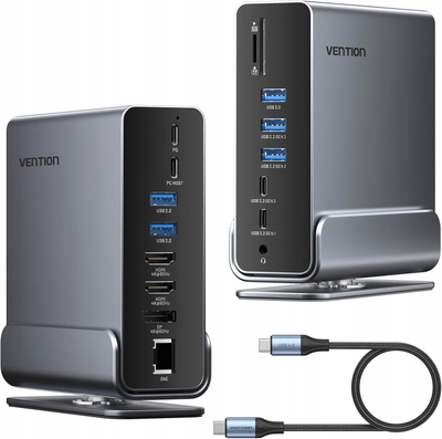Пристаница (докинг станица) Vention TPUH0, USB C, 15 порти, сива