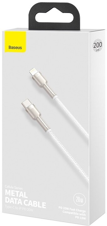 Kabllo BASEUS Cafule Series, USB-C - Lightning, M/M, 20W, 2m, e bardhë