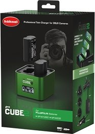Karikues baterish Hähnel Procube 2 Twin për Fuji, ekran LCD, dalje USB 2.4A, i zi