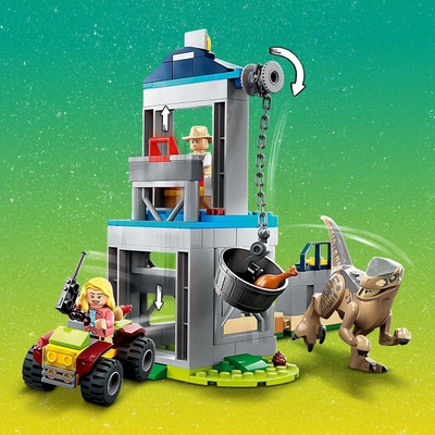 Set lodër LEGO Jurassic Park 76957 Velociraptor Escape, për ndërtim për kalamaj 4+, me figura