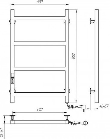 Radiator elektrik peshqirësh Navin Nordic, 500×800 mm, me komandë digjitale, i zi