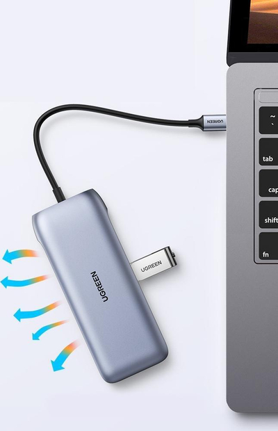 Adapter USB C Ugreen 70301 9‑në‑1, HDMI DP VGA, RJ45 USB 3.0, gri metalik
