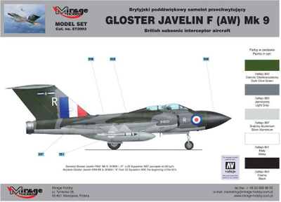 Model aeroplani Mirage Gloster Javelin F Mk9, plastik, për montim