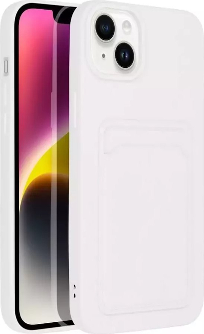 Силиконска футрола Forcell Card Case за iPhone 14 Plus, со џеб за картичка, бела