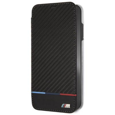 Kapak telefoni BMW M Collection Carbon për iPhone XS Max, tip portofoli, i zi