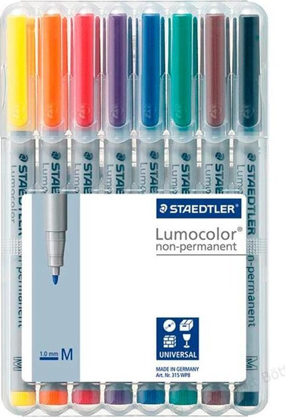 Set marka jo të përhershëm Staedtler Lumocolour 315 WP8, medium, set 8 copë, shumëngjyrëshe