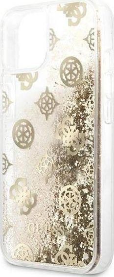 Mbrojtëse telefoni Guess Peony Liquid Glitter për iPhone 13 Mini 5.4", transparente, me shkëlqim flori