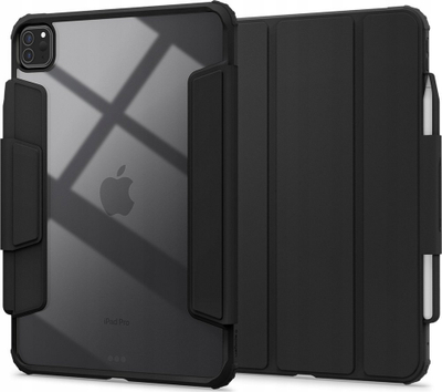 Kapak Spigen Air Skin Pro për iPad Pro 11" M4 2024, kapak magnetik që hiqet, pjesa mbrapa transparente, vend për Pencil, ngjyrë e zezë