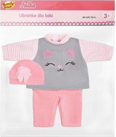 Rroba për kukulla Smily Play Julka, për kukulla 32 cm, set me 3 pjesë, rozë gri