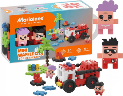 Сет градбени коцки Marioinex Пожарникарско возило Mini Waffle City, 80 парчиња, возраст 5+