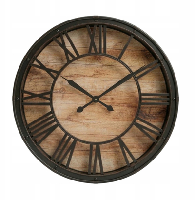 Orë murale industriale Edaxo ARON, Ø39 cm, metal dhe dru, ngjyrë e zezë