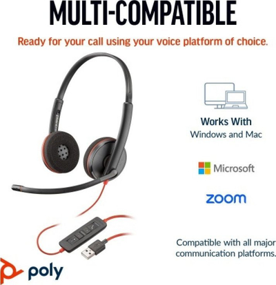 Kufje me mikrofon Poly Blackwire 3220, stereo, USB, të zeza