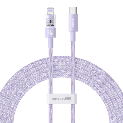 Кабел за полнење Baseus Gem USB C во Lightning, 20W, 2m, виолетов