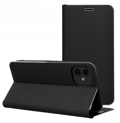 Futera libër Vennus Book Carbon për iPhone SE 2025, me stand, me magnet, e zezë