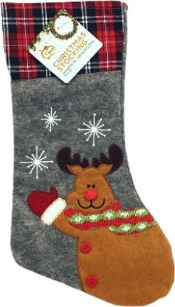 Новогодишен чорап Godan Christmas Stocking Reindeer NW-SSZFR, филц, 51 cm, сив