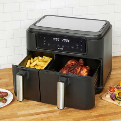 Fritezë me ajër Haden Air Fryer 9.5L, 2 kosha, ekran LED, e zezë
