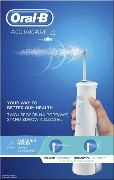 Irigator oral Oral-B AquaCare 4, me presion që e rregullon vetë, portativ, i bardhë