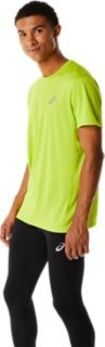 Bluzë vrapimi Asics Core për burra, thahet shpejt, me mëngë të shkurtra, jeshile neon
