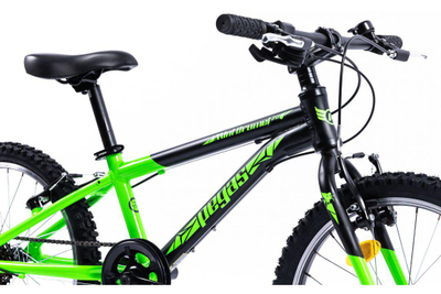 Biçikletë MTB për fëmijë Pegas Mini Drumet 20", 21 shpejtësi, kornizë alumini, e zezë jeshile