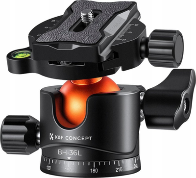 Kokë tripodi K&F Concept 36mm Metal Ball Head, rrotullim 360°, pllaka e shpejtë 1/4", e zezë