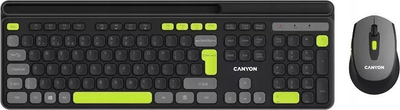 Set tastiere edhe mausi wireless Canyon CNS-HSETW5BK, 105 taste, USB, i zi me të verdhë