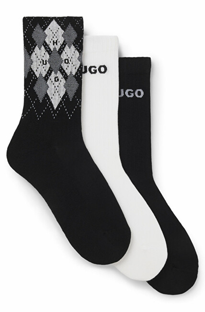 Çorape për meshkuj Hugo Boss 3 PACK, të bardha/ të zeza
