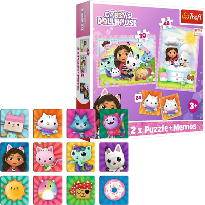 Puzzle dhe lojë memorie Trefl Gabi With Cat Friend, set 2 në 1, për fëmijë