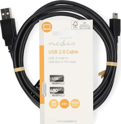 Kabllo USB Nedis CCGL60300BK30, USB A në Mini USB B, 2.0, 3m, e zezë