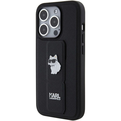 Maskë telefoni Karl Lagerfeld KLHCP15LGSACHPK për iPhone 15 Pro 6.1", Gripstand Saffiano, e zezë